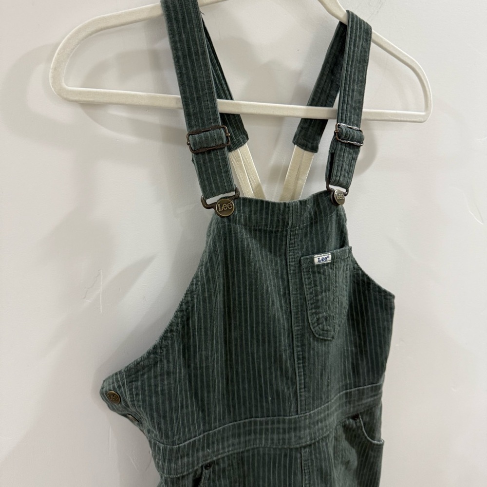 FREE PEOPLE x LEE Vintage Corduroy Flare Overalls in Greyed Olive - Picture 11 of 14